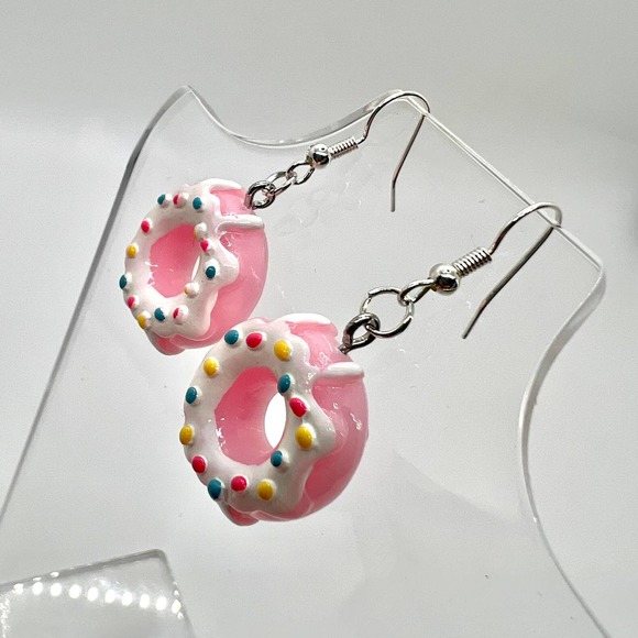 Sprinkle Donut Earrings - Strawberry Icing Donut Accessories - Food Earrings - Picture 4 of 9